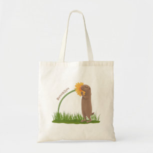 Tecknad för cute prairie hund sniffning blomma tygkasse