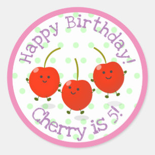 Tecknad för Cute Red cherry-vänner Runt Klistermärke