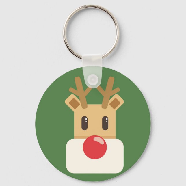 Tecknad för Cute Reindeer Head Nyckelring (Framsida)