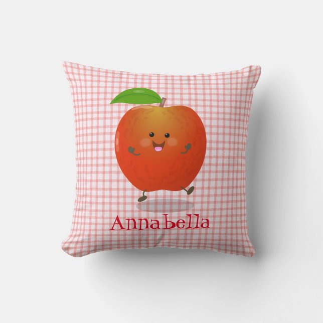 Tecknad för Cute singing apple kawaii Kudde (Framsida)