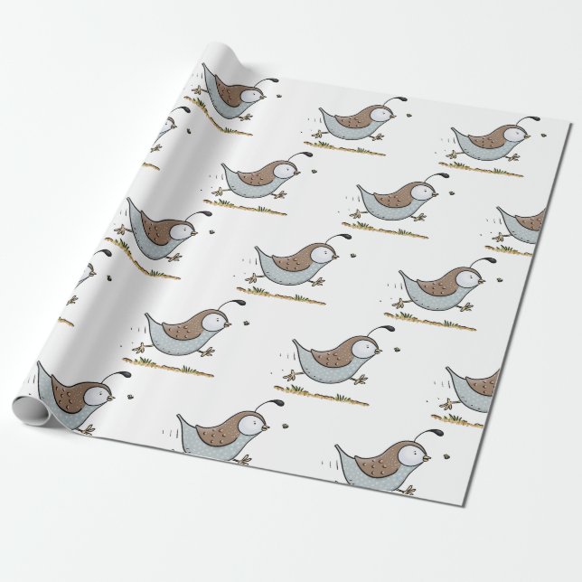 Tecknad för cute som kör kaliforniska vaktlar presentpapper (Utrullad)
