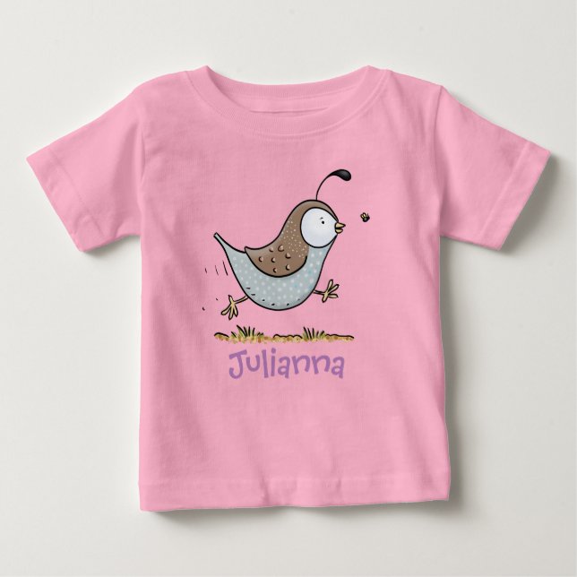 Tecknad för cute som kör kaliforniska vaktlar t shirt (Framsida)