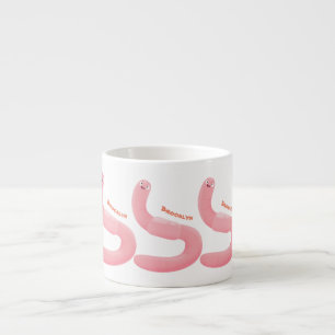 Tecknad för daggmask vid rosa i lycklig espressomugg