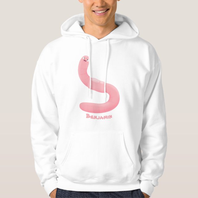 Tecknad för daggmask vid rosa i lycklig hoodie (Framsida)