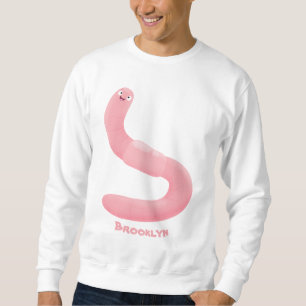 Tecknad för daggmask vid rosa i lycklig lång ärmad tröja