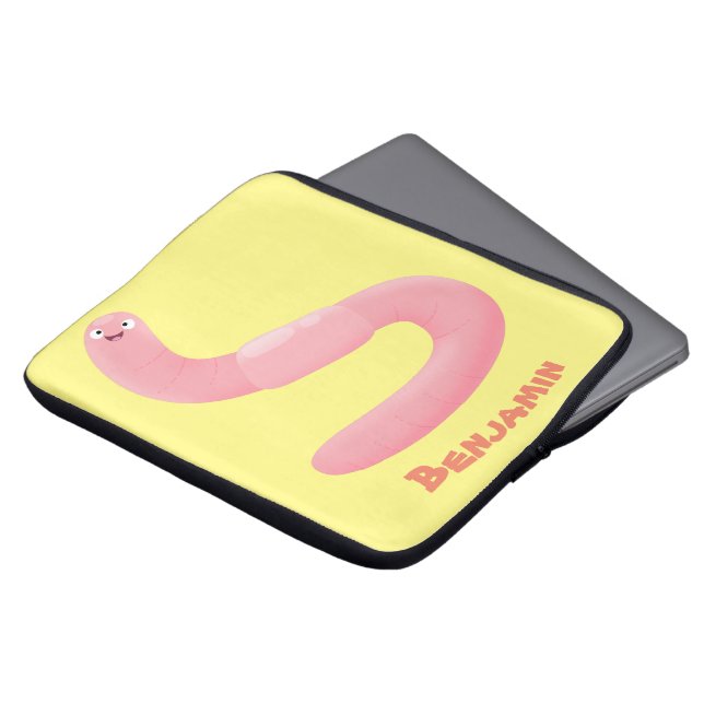 Tecknad för daggmask vid rosa i lycklig laptop fodral (Framsida topp)