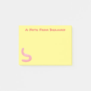 Tecknad för daggmask vid rosa i lycklig post-it block