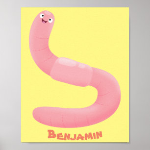 Tecknad för daggmask vid rosa i lycklig poster