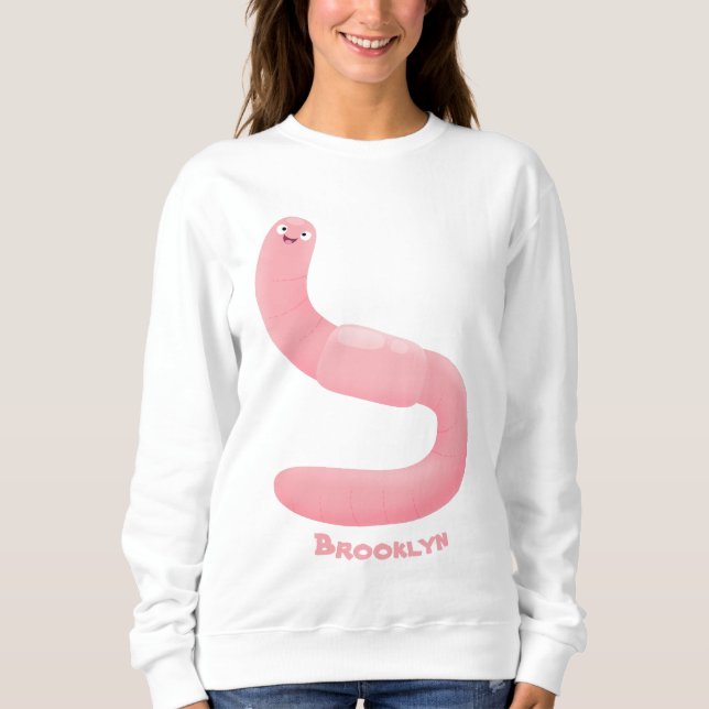 Tecknad för daggmask vid rosa i lycklig t shirt (Framsida)