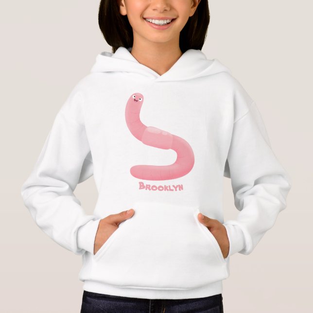 Tecknad för daggmask vid rosa i lycklig t shirt (Framsida)