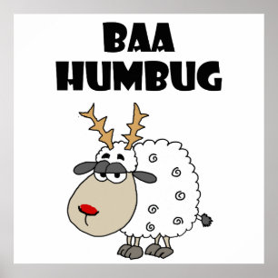 Tecknad för den fina Sheep Bah Humbug jul Pun Poster
