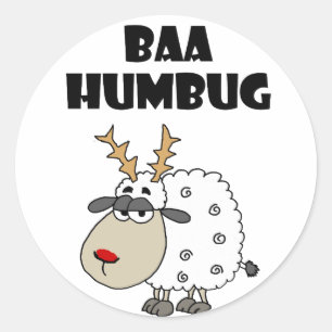 Tecknad för den fina Sheep Bah Humbug jul Pun Runt Klistermärke