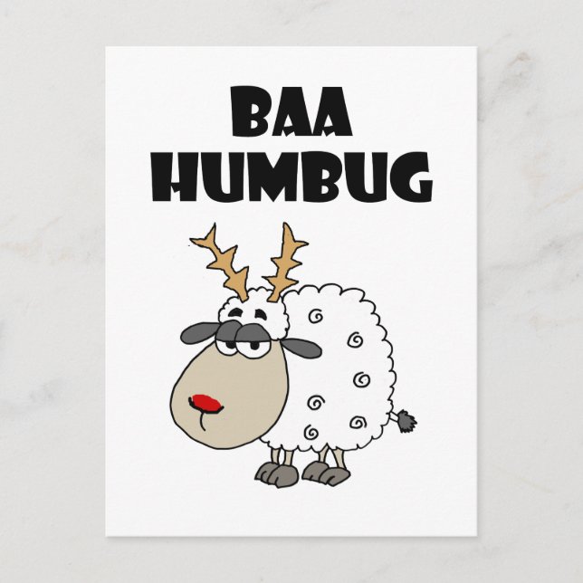 Tecknad för den fina Sheep Bah Humbug jul Pun Vykort (Framsida)