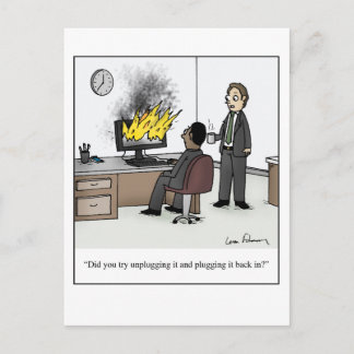 Tecknad för den funktionella dator- och teknikkont vykort