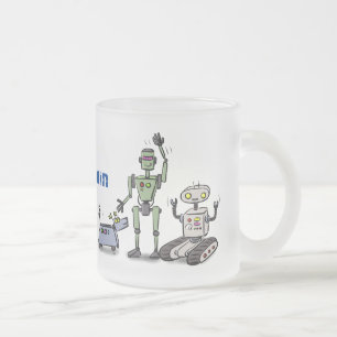 tecknad för den söta robottrio-roboten i lycklig frostad glasmugg