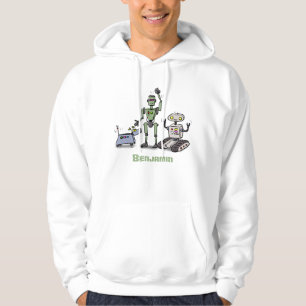 tecknad för den söta robottrio-roboten i lycklig hoodie