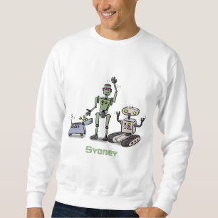 tecknad för den söta robottrio-roboten i lycklig lång ärmad tröja