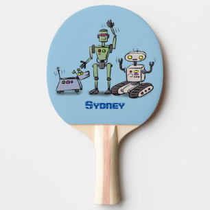 tecknad för den söta robottrio-roboten i lycklig pingisracket