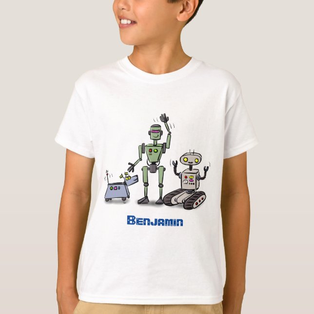 tecknad för den söta robottrio-roboten i lycklig t shirt (Framsida)