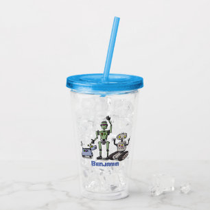 tecknad för den söta robottrio-roboten i lycklig take away mugg
