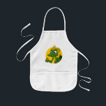 tecknad för dragning av grönt barnförkläde<br><div class="desc">Apron med en illustration av huvudet på en söt liten grönt drake som håller ett gyllene ägg,  designad i gulten,  söt fantasi/sagor design för barn av Maxiharmony</div>