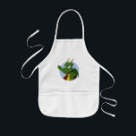tecknad för dragning av grönt barnförkläde<br><div class="desc">Apron med illustration av huvudet på en söt liten grönt flygdrake,  i blått,  söt fantasi/saga design för barn av Maxi Harmony</div>