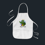 tecknad för dragning av Grönt för personlig Barnförkläde<br><div class="desc">Personlig Apron med illustration av huvudet på en söt liten grönt flygdrake,  i blått cirkel,  söt fantasi/saga design för barn av Maxi Harmony</div>