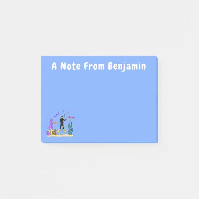 Tecknad för dykare för dykare och fisklevande havs post-it block (Framsida)