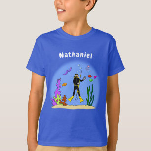 Tecknad för dykare för dykare och fisklevande havs t shirt