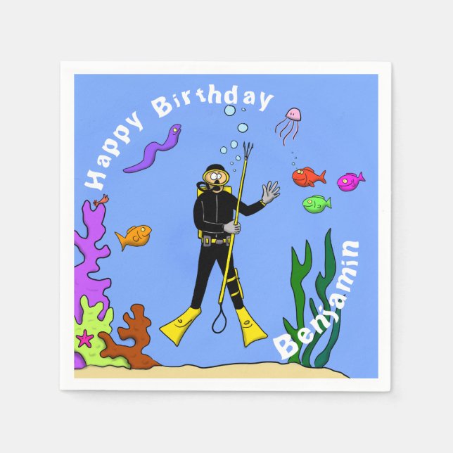 Tecknad för dykarliv i havet pappersservett (Framsidan)