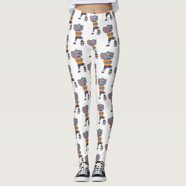 Tecknad för Elephant-fotbollsspelare Leggings (Framsida)