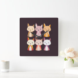 Tecknad för färgfox fyrkantig klocka