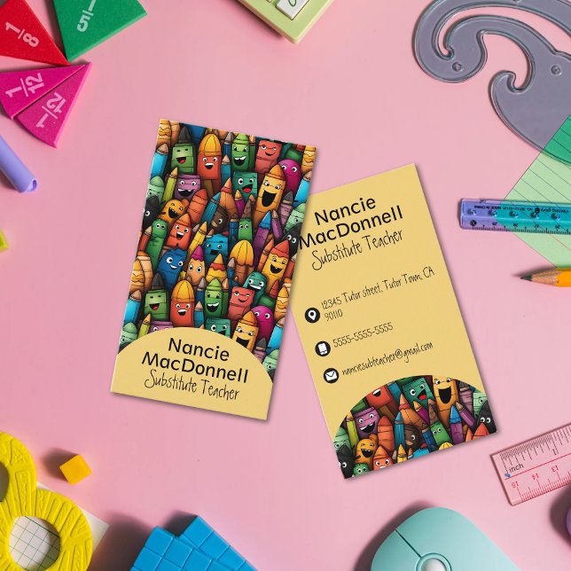 Tecknad för färglös lärarutbildning Pen Mönster Visitkort (Colorful Teacher Education Cartoon Pen Pattern Business Card)