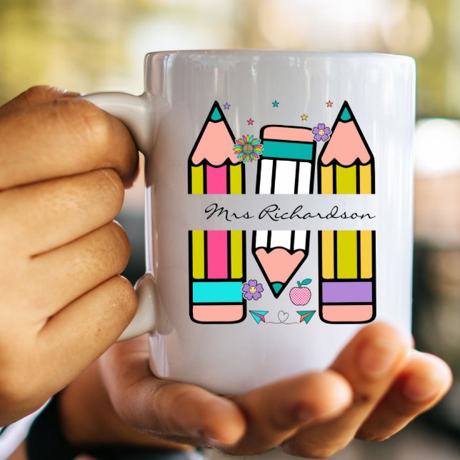 Tecknad för färgtoner till lärarpennan namn kaffemugg (Skapare uppladdad)