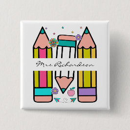 Tecknad för färgtoner till lärarpennan namn knapp