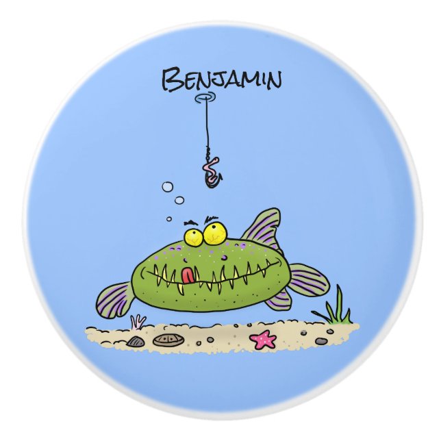 Tecknad för fiske av fisk i hungrig grönt i tjock knopp (Framsidan)