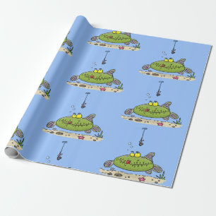 Tecknad för fiske av fisk i hungrig grönt i tjock presentpapper