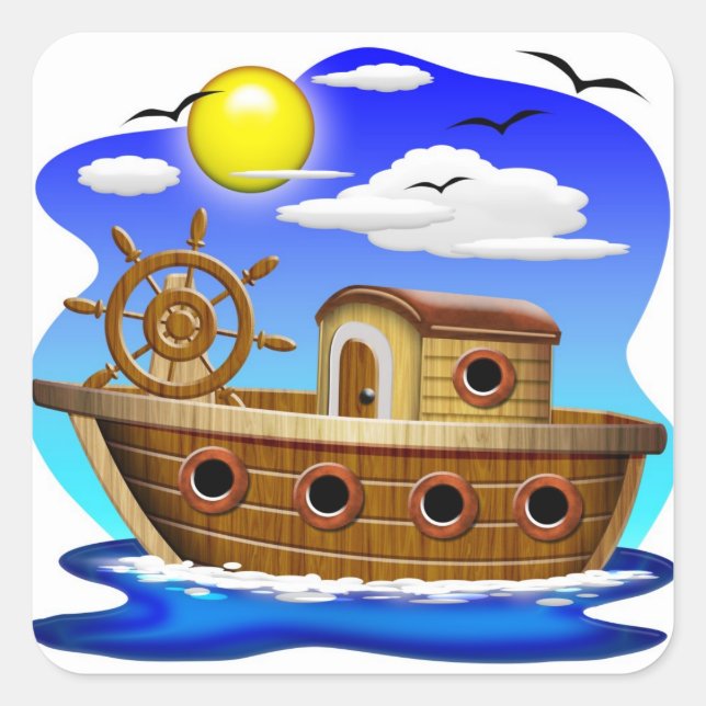 Tecknad för fiskefartyg fyrkantigt klistermärke (Framsida)