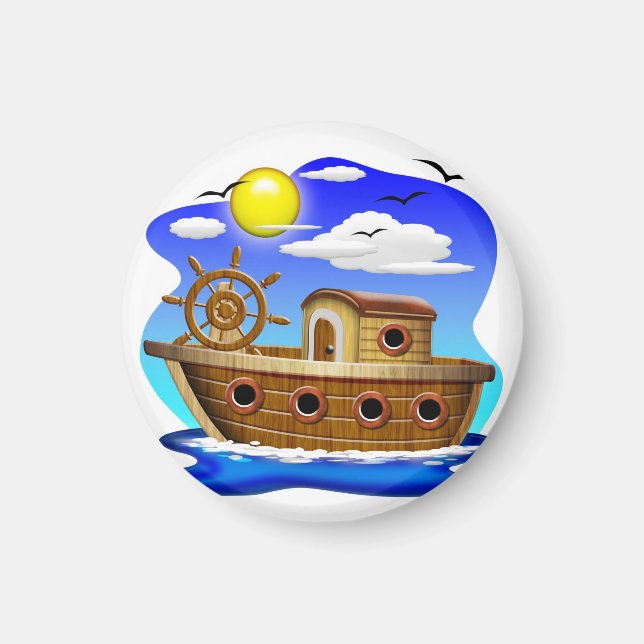 Tecknad för fiskefartyg magnet (Framsidan)