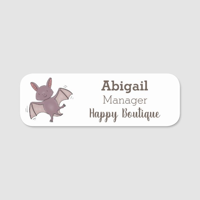 Tecknad för flygflygning i Cute baby fladdermus Namnbricka (Framsida)