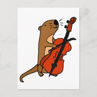 Tecknad för Funny Sea Otter Spelning Cello Vykort