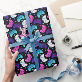 Tecknad för Gamer Rosa Lila  Controller Mönster Presentpapper