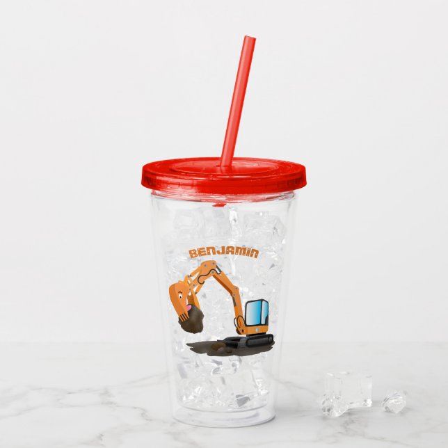 Tecknad för grävning av orange i Cute Take Away Mugg (Baksida Ice)