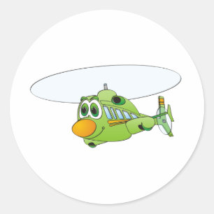 Tecknad för grönt helikopter runt klistermärke