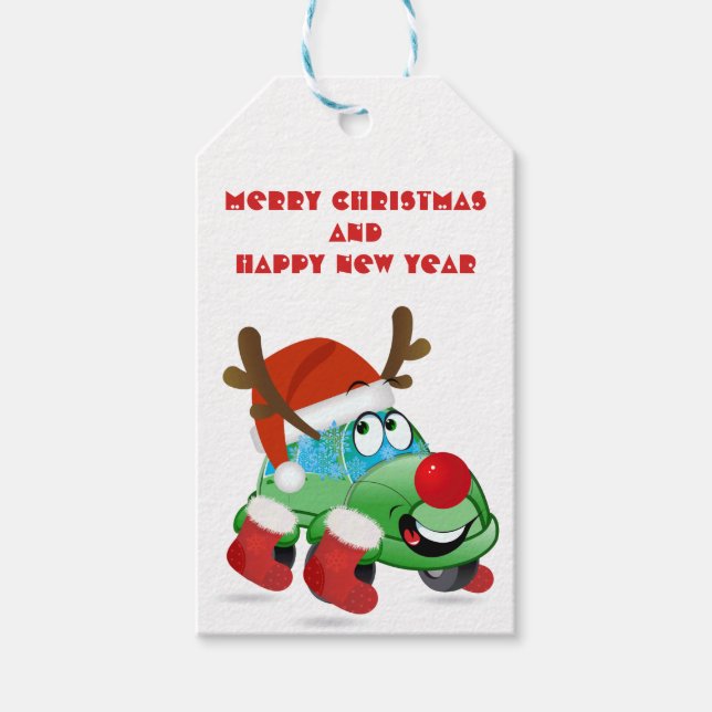 Tecknad för grym julbil presentetikett (Framsidan)