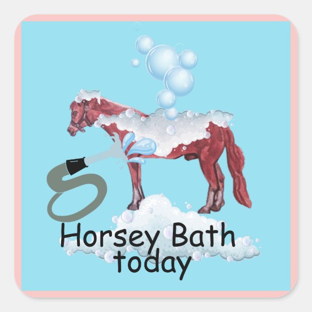 tecknad för hästbad fyrkantigt klistermärke (Framsida)