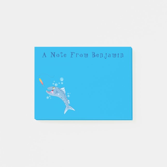 Tecknad för hungrigt fiske i Barracuda Post-it Block (Framsida)