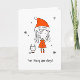 Tecknad för julklapp, Funny Santa Girl Cat Helgkort