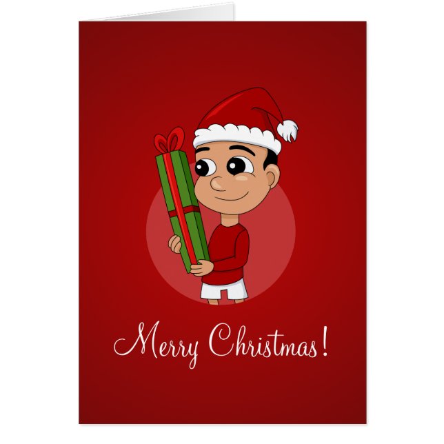 Tecknad för julpojke hälsningskort (Framsidan)