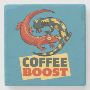Tecknad för kaffeboost Cute Red & Fire Salamanders Stenunderlägg